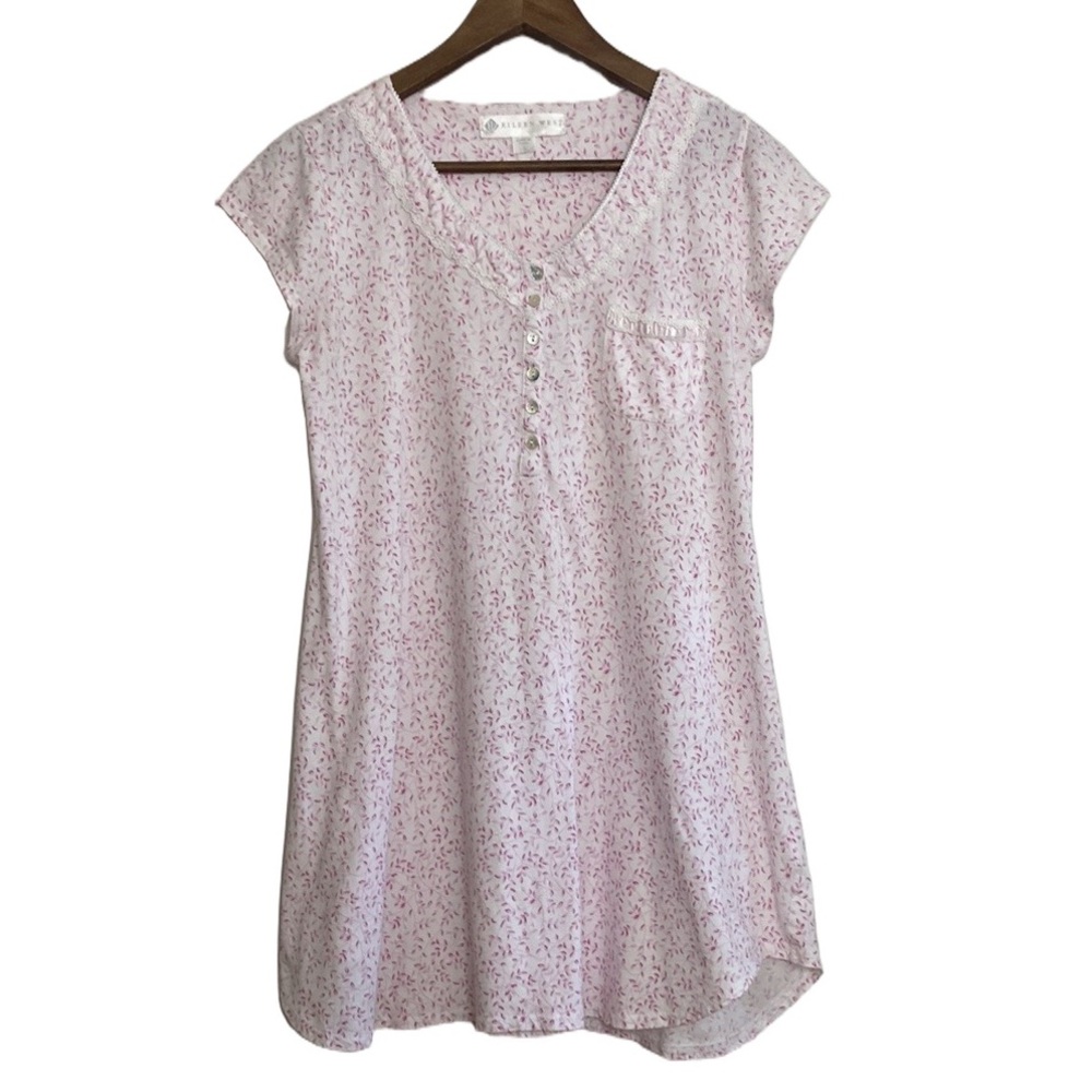 Eileen West Nightgown Womens Small White Pink Floral Cap Sleeve Short Summer PJs
